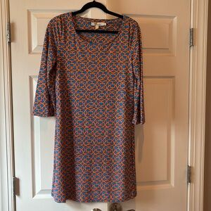 Axyeh royal blue and bright orange dress with loose 3/4 sleeves